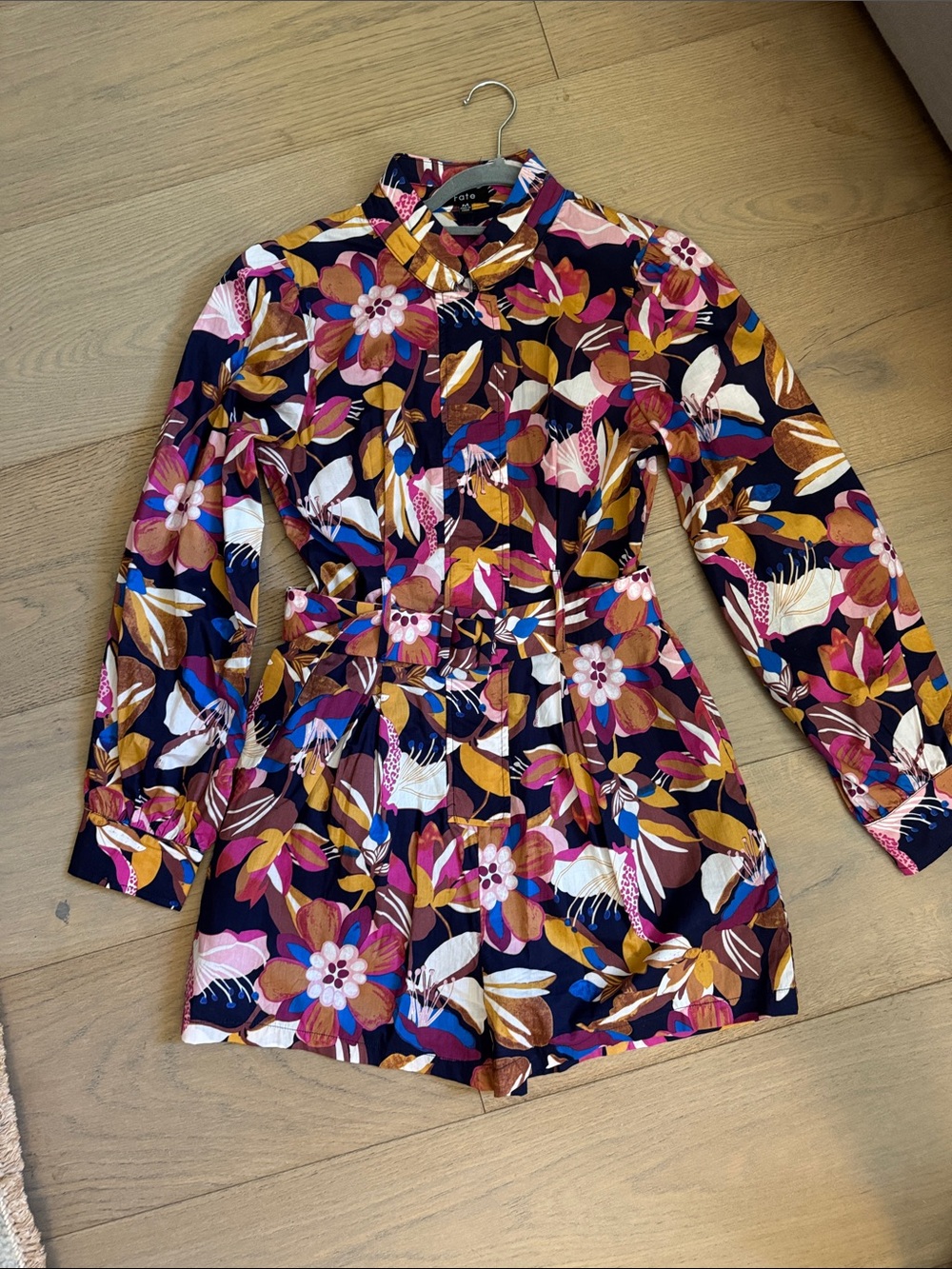 Fate Multicolor Floral-Print Button-Up Shorts Jumpsuit - Navy, Magenta, Mustard